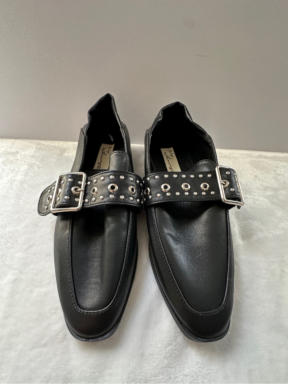 Vintage Havana Maureen Black Leather Shoe Slip On Loafers Studded NEW size 7.5